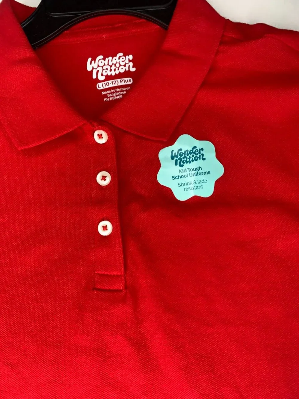 New Wonder Nation Girls School Uniform Pique Polo Shirt, Red, Large (10-12) Plus